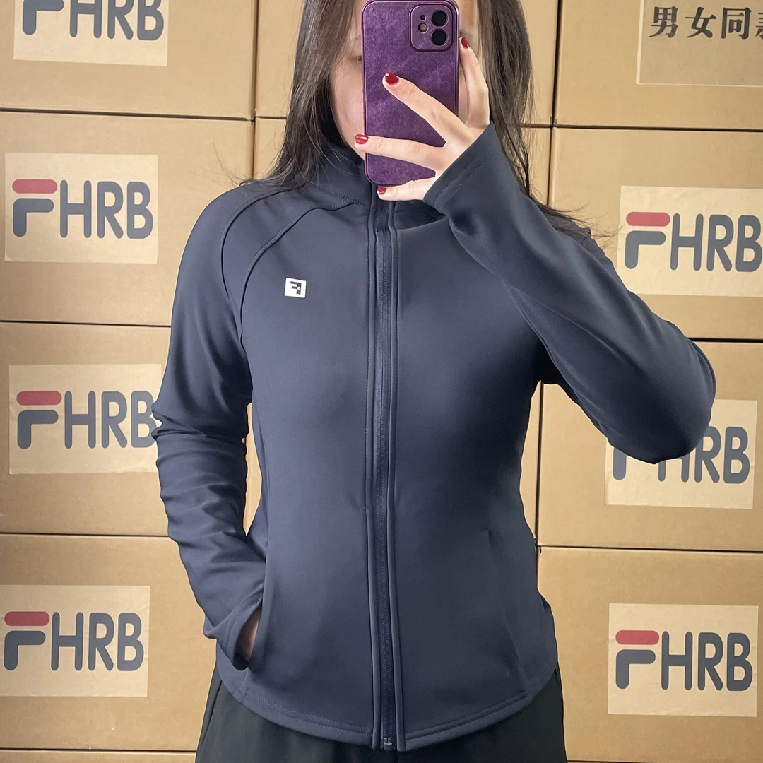 春季新款拉链开衫立领套指袖高弹健身运动修身女款