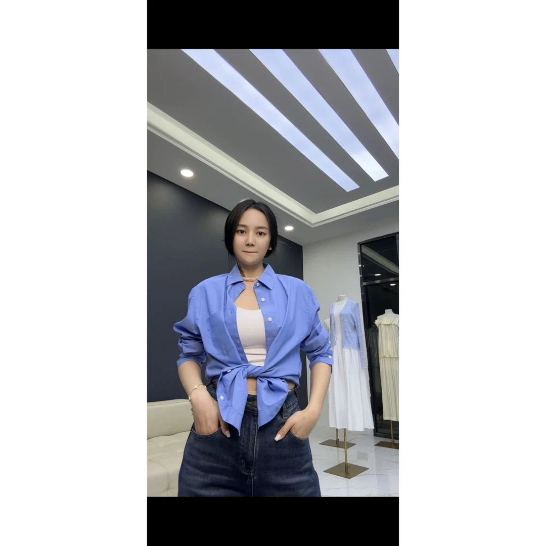 品牌原单(新疆长绒棉)100%棉-衬衫【情侣款男款】-蓝色-S-0401-NL