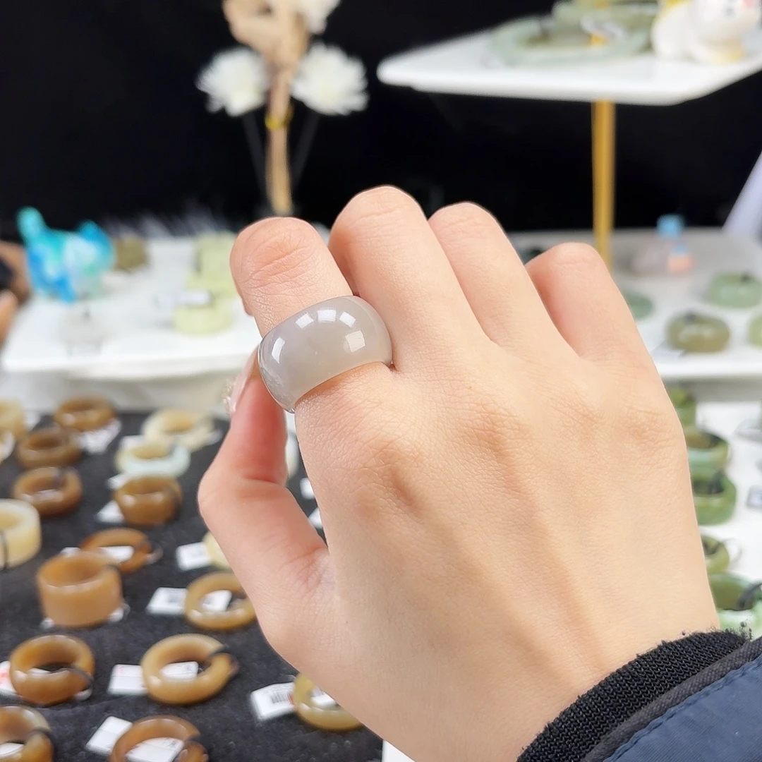 和田玉未镶嵌戒指P45冰透紫墩墩17.2不退换