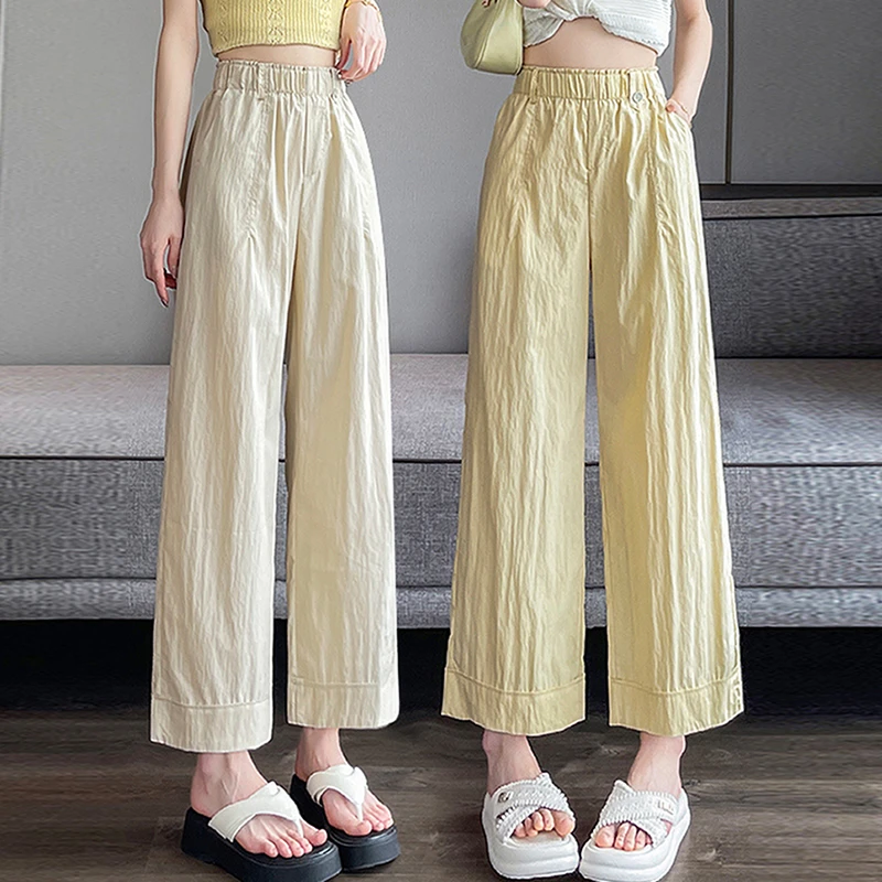 冰丝阔腿裤女夏季薄款2025新款高腰垂感休闲慵懒风山本裤九分裤子