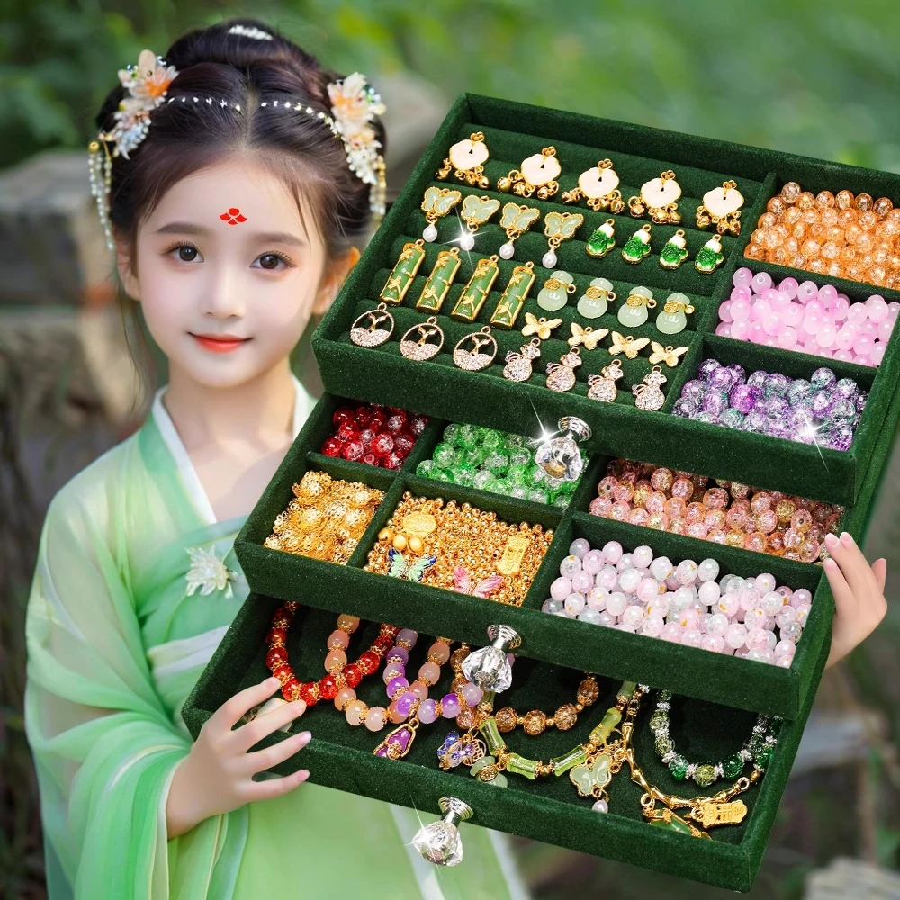 古风串珠手工diy材料盒女孩生日礼物穿珠玩具首饰礼盒琉璃珠玻璃2