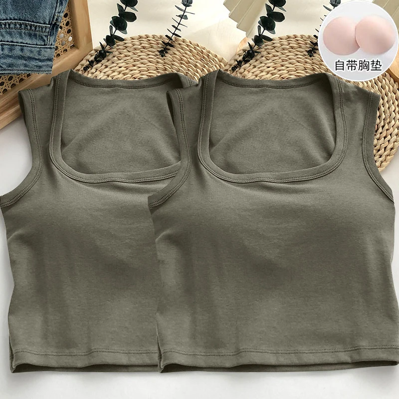 带胸垫女士夏季新款无袖背心上衣简约纯色修身打底内衣百搭高颜值