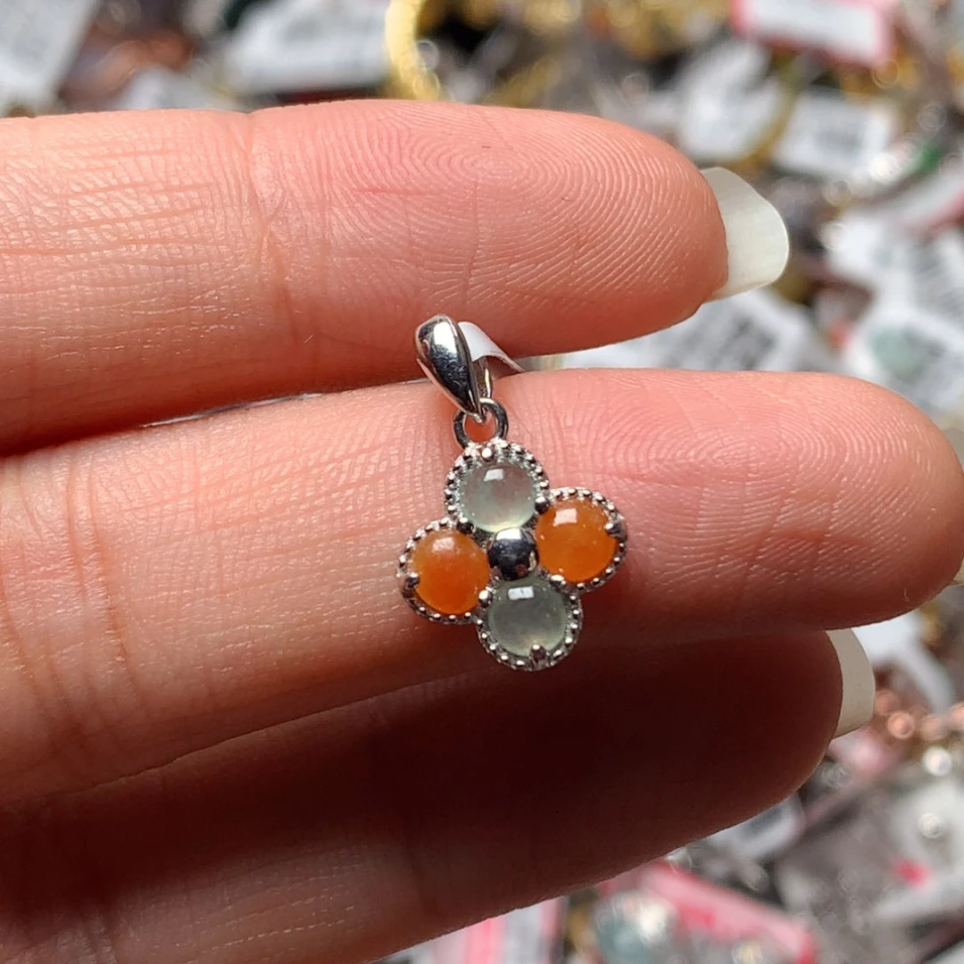 翡翠戒指银S925镶嵌天然翡翠吊坠