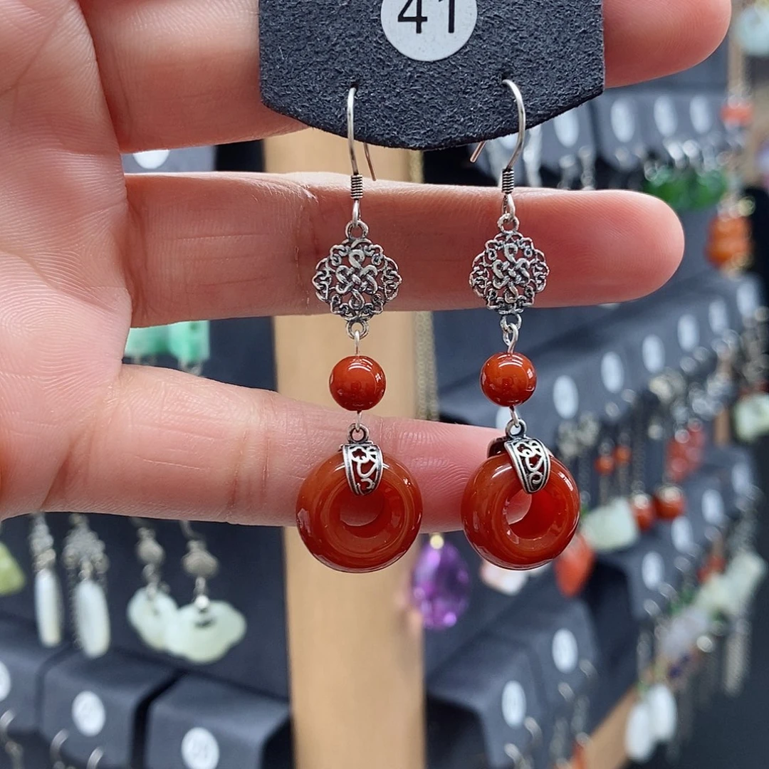 南红玛瑙耳坠银S925镶嵌曾**痛