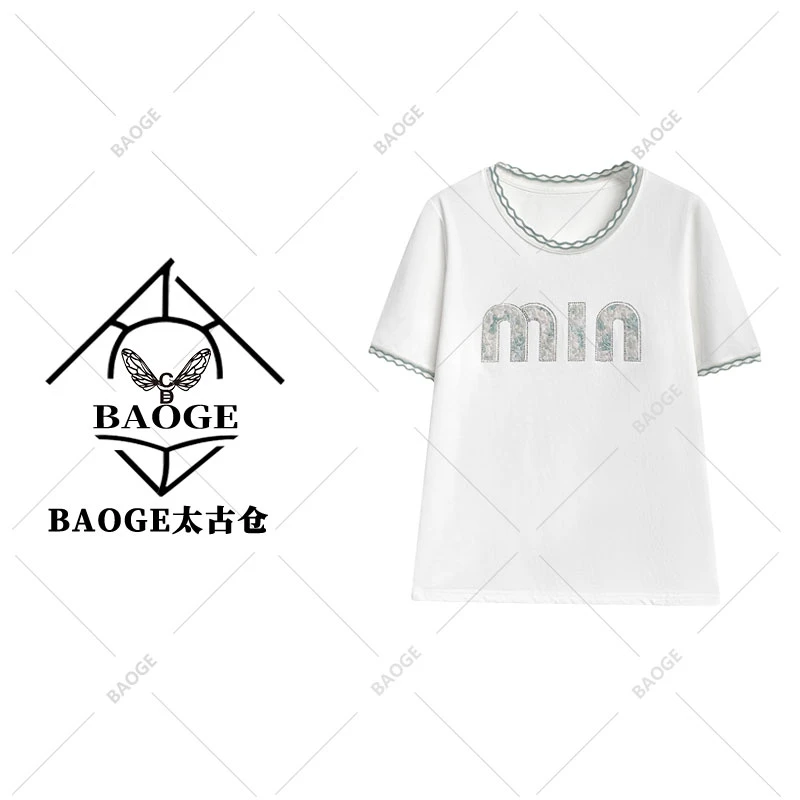 【BAOGE太古仓】68093#烫钻波浪拼接T恤衫2025夏百搭个性潮流上衣