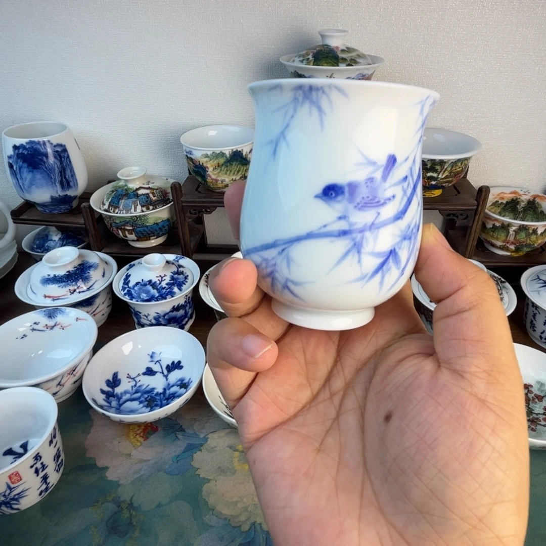 忠意堂釉下彩竹鸟