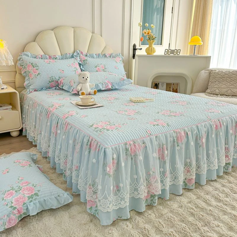 韩版蕾丝床裙床罩单件a类夹棉床单三件套席梦思保护罩床盖防尘套