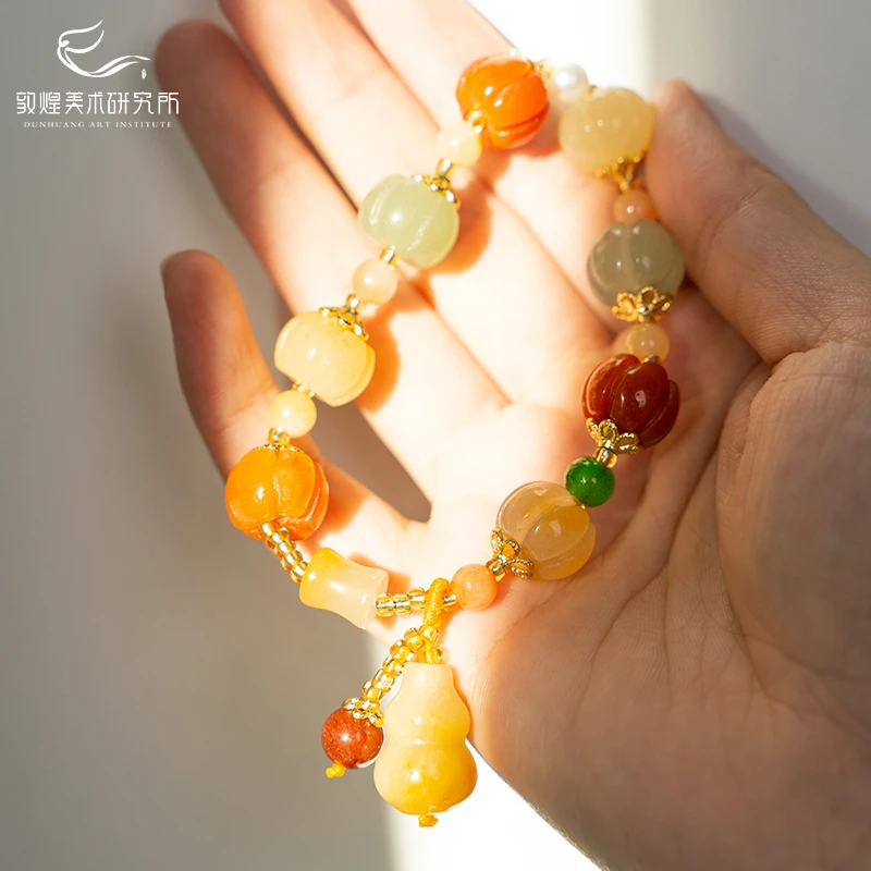 敦煌金丝玉南瓜手串白玉菩提竹节葫芦手链好运转运珠佛珠生日礼物