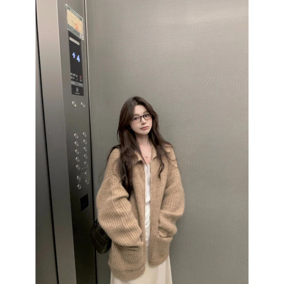 拉链毛衣秋冬慵懒风宽松休闲外套随性自在糯糯气质温柔设计感