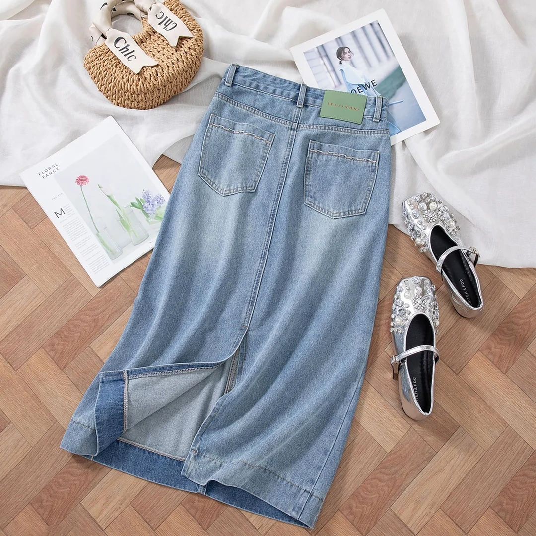 刺绣春夏新款半身裙女夏季新款高腰开叉a字中长款复古显瘦 7538 Q