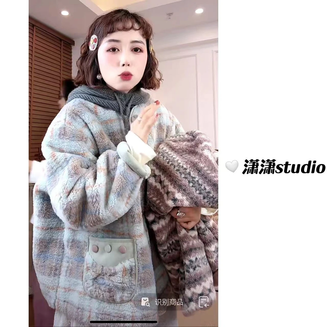 【复古花纹】潇潇自制定制花纹超软毛毛面料定制扣子冬季外套XM0990