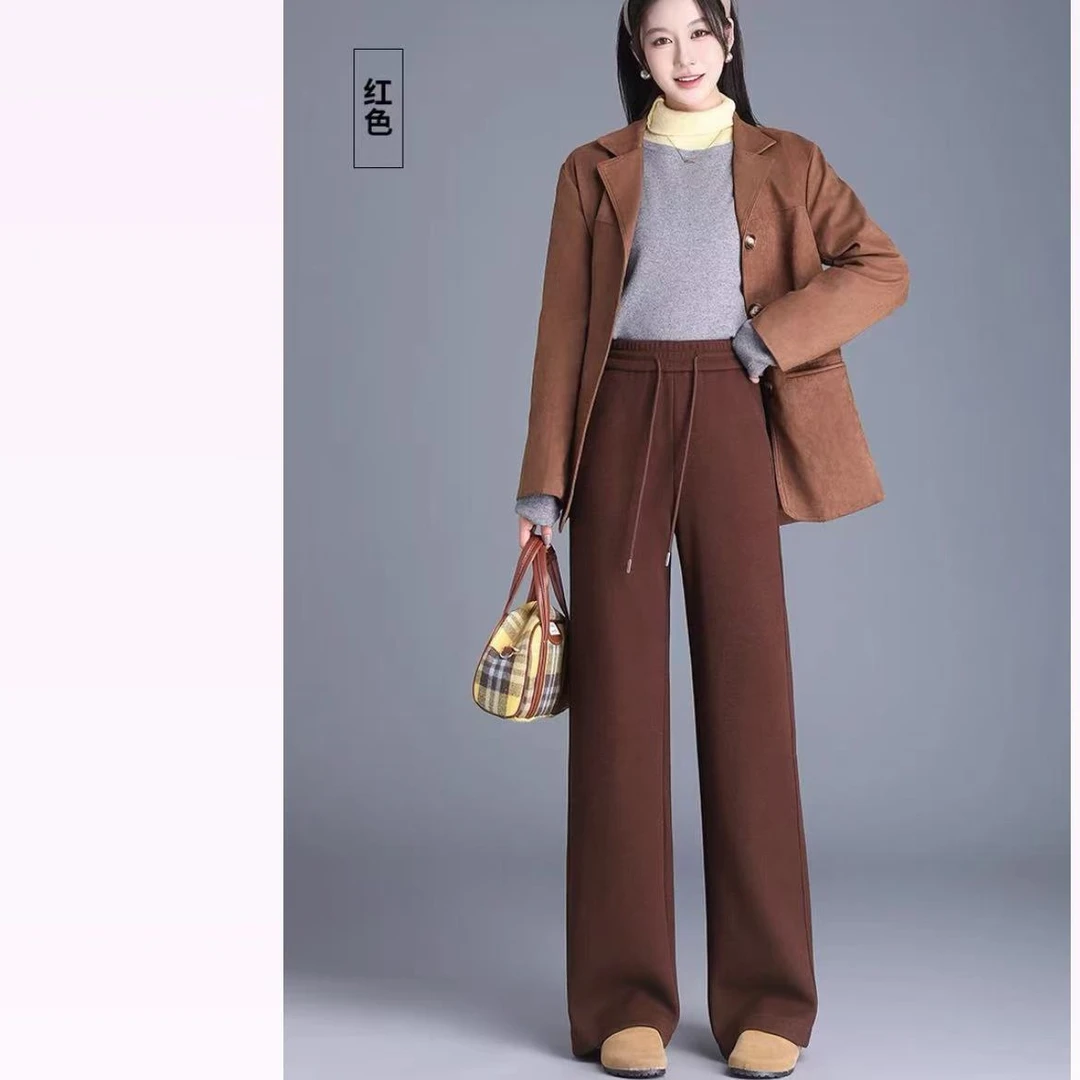 【专柜品质】2024冬季加绒加厚遮肉时尚直筒拖地裤【3482】