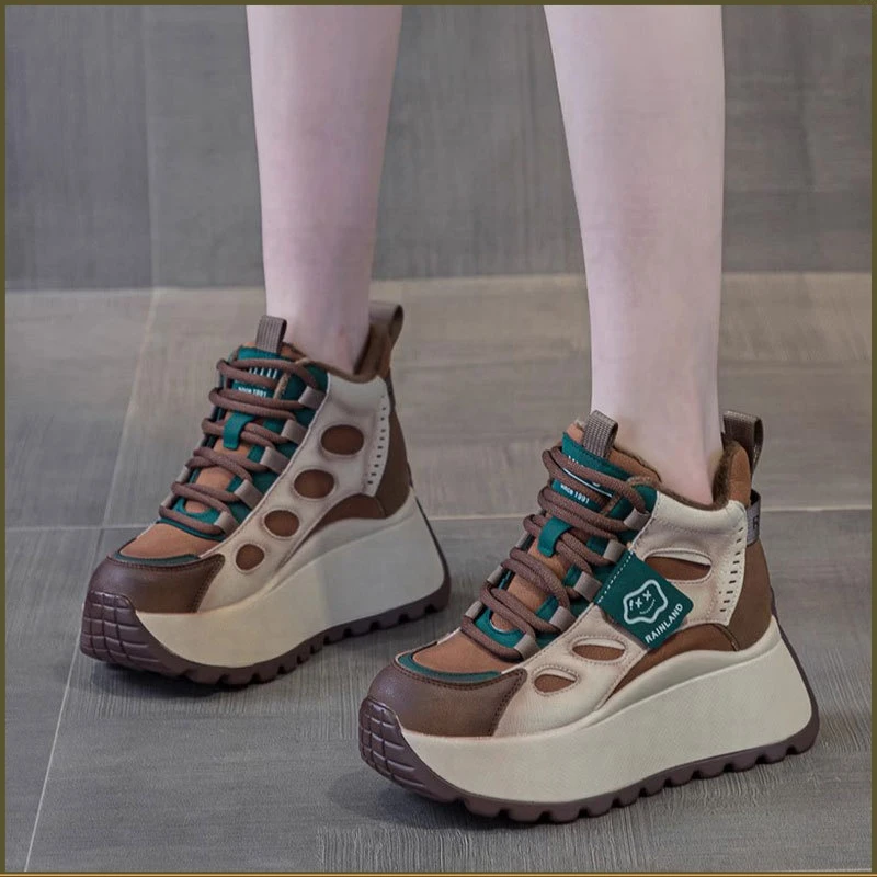 厚底增高小个子拼色加绒加厚老爹鞋女2025秋冬新款高帮休闲运动鞋