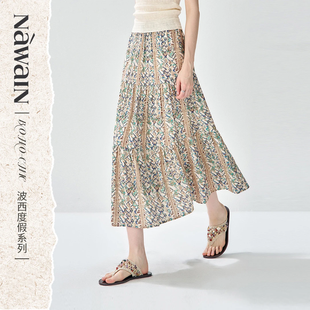 【波西米亚风】25夏款度假气质印花沙滩裙中长裙时尚半截裙女