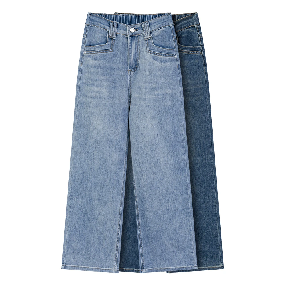 2025春夏大码女装高腰显瘦牛仔阔腿裤女直筒拖地裤设计小个子裤子