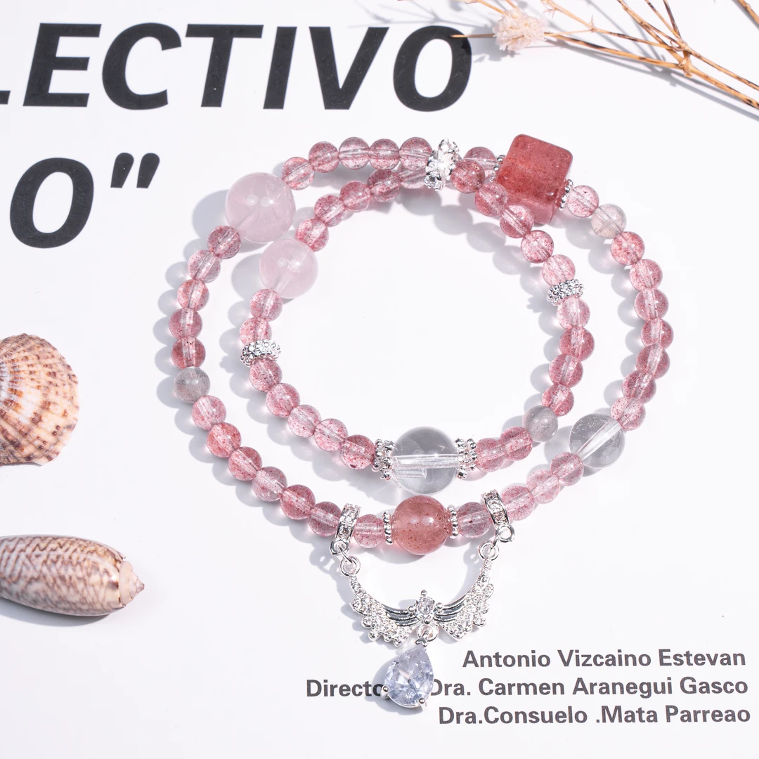 天然水晶-草莓晶、红胶花、太阳石系列手链