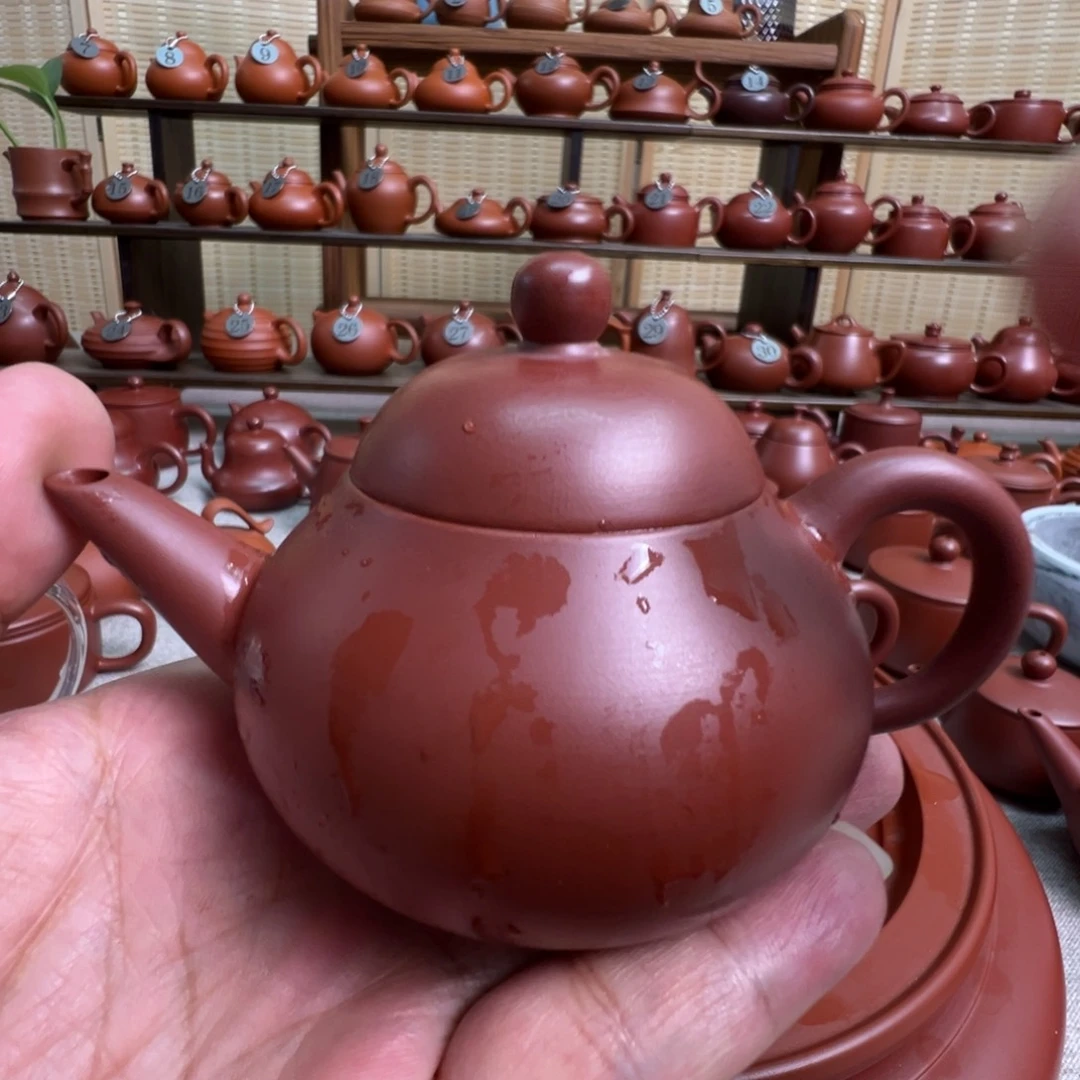 八***半茶壶紫砂潮州手拉朱泥壶，微瑕不退换