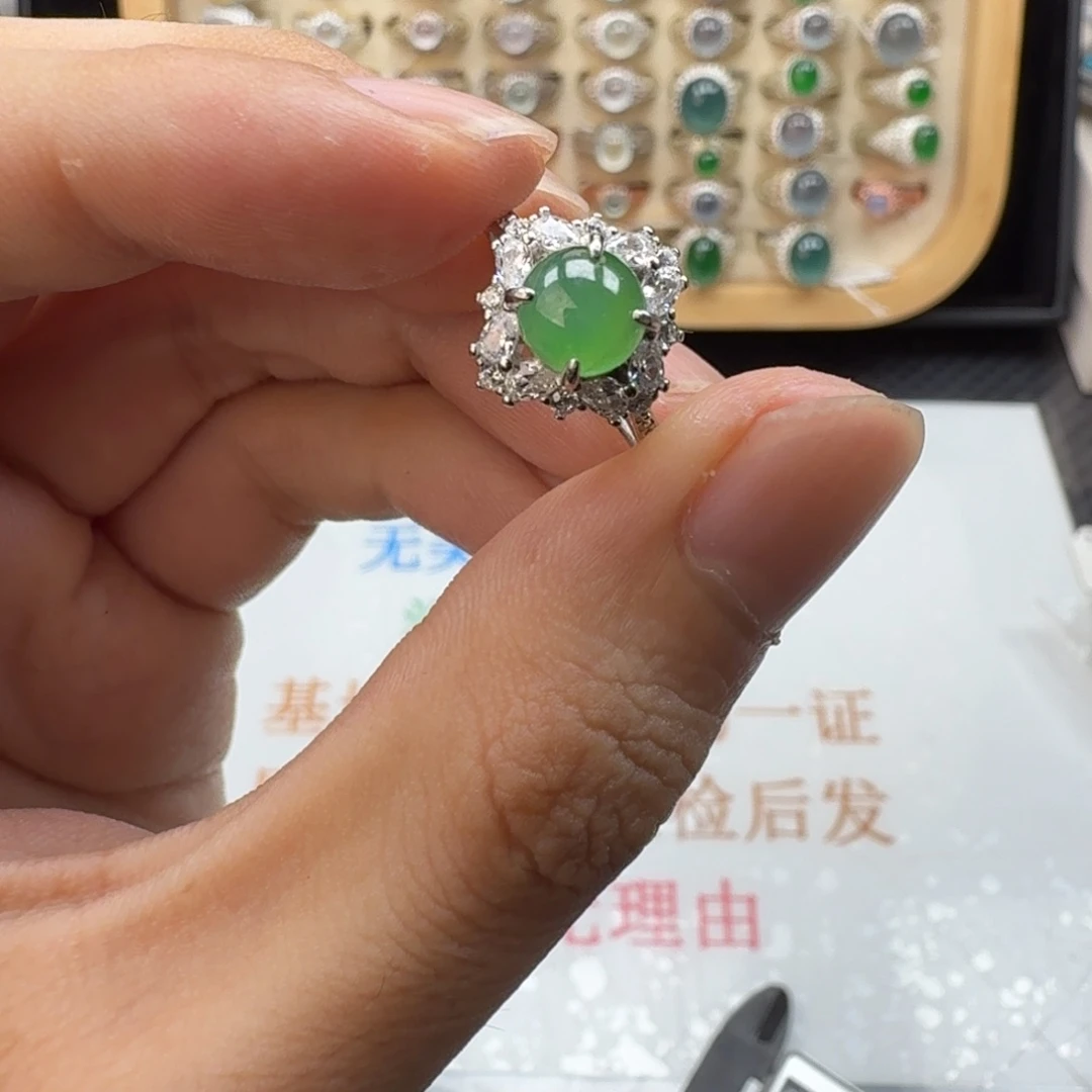 翡翠银S925镶嵌戒指天然缅甸翡翠A货