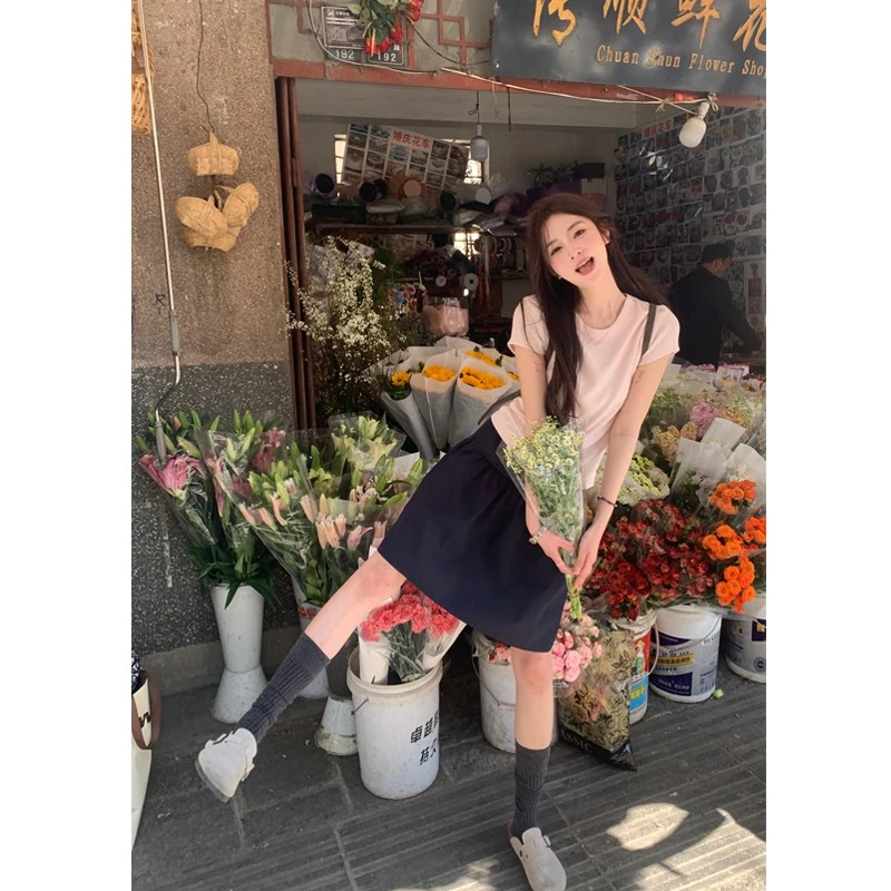 Peaceonesoul自制 弹力坑条正肩小飞袖圆领套头T恤女短袖显瘦上衣
