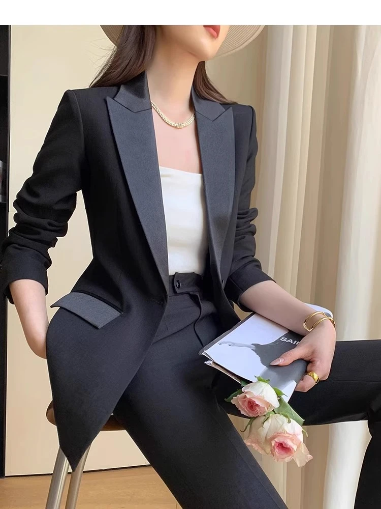 0267休闲西装套装女2025新款春秋职业气质轻奢高级感黑色西服商务