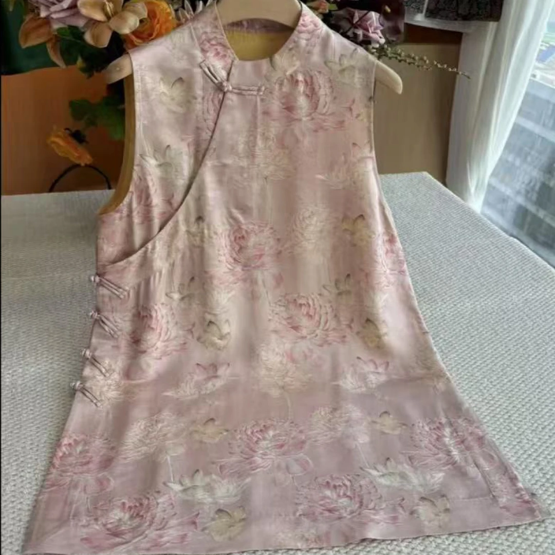 芍药花无袖上衣女夏设计感新中式马甲女薄款F国风显瘦