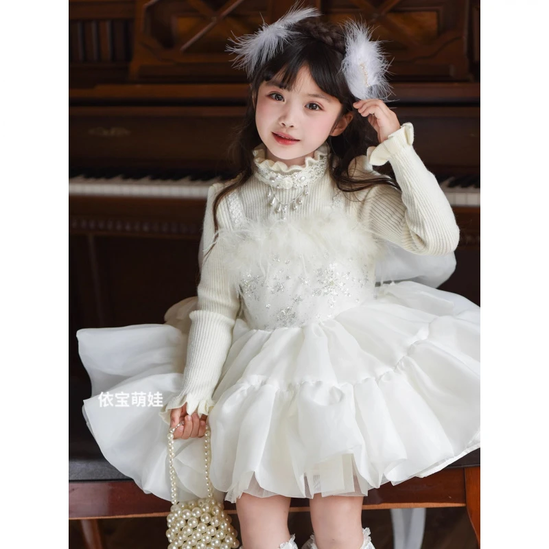 洛丽塔女童公主裙秋冬花童婚礼小女孩生日礼服儿童周岁宝宝演出服