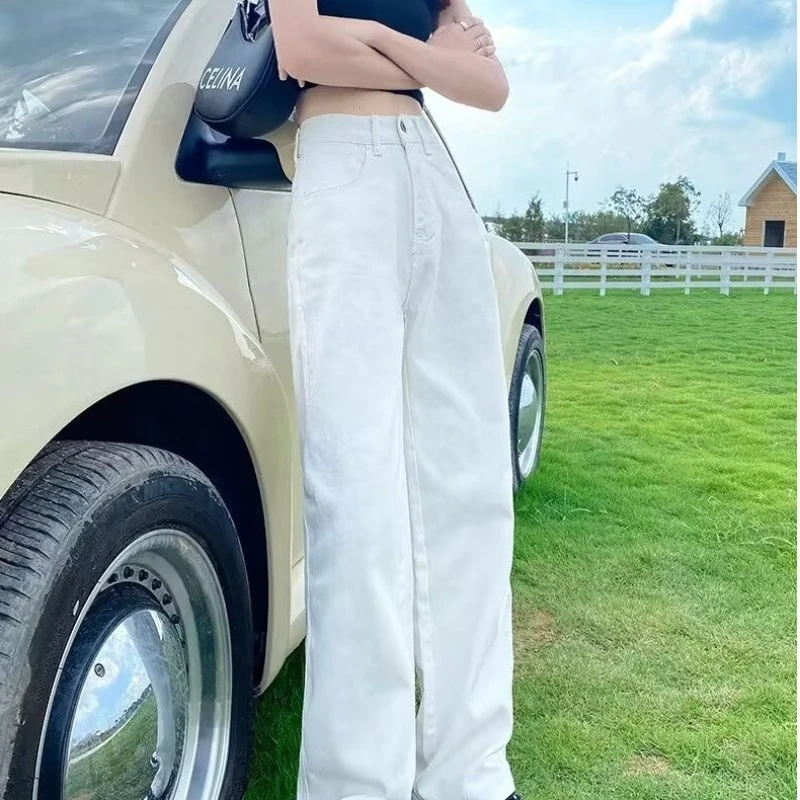 高腰宽松显瘦垂感拖地白色直筒牛仔裤女夏季新款基础阔腿裤子潮流