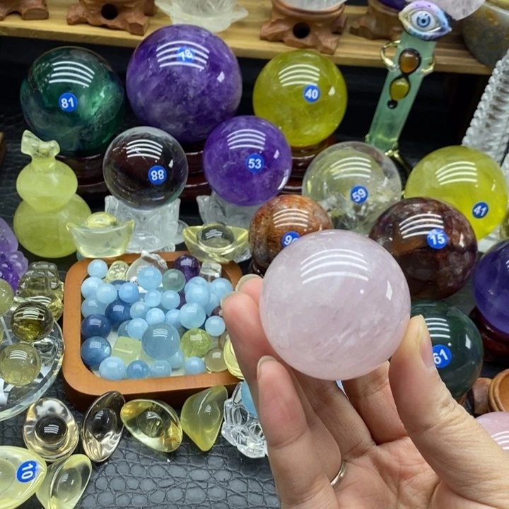 石材天然粉水晶球