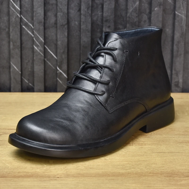 反季真皮马丁靴中帮圆头系带男士高帮皮靴透气休闲英伦风商务皮鞋