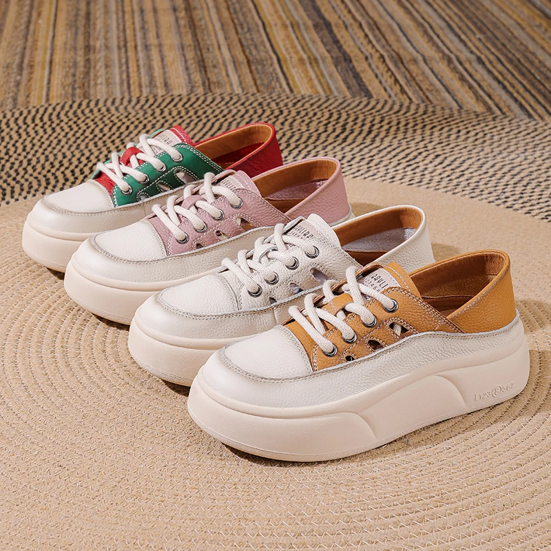 【翔子轻奢】夏季新款真皮厚底时尚百搭休闲鞋软底增高板鞋女