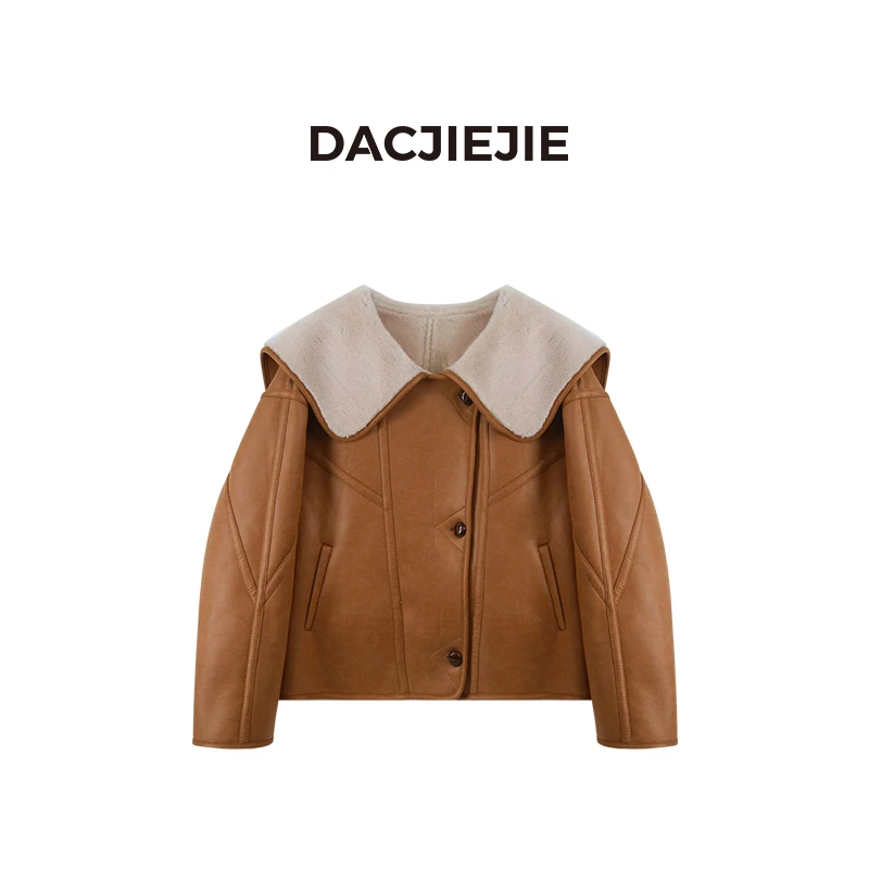 【毛绒短外套】秋冬短款时尚气质女士翻领复古上衣女外套