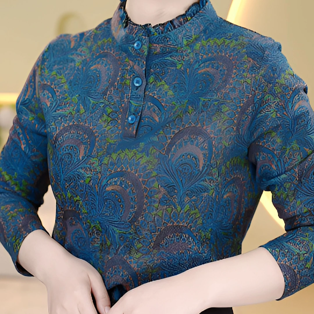 2025新款高贵优雅气质感绒感花蓝色小衫ZF-8523