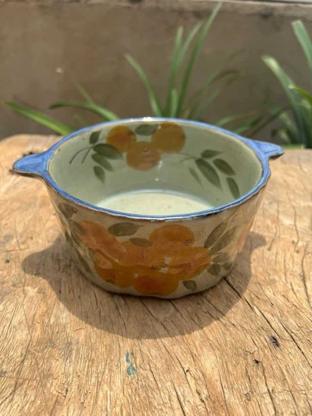 【近山古美】枇杷双耳面碗高温手绘釉下青花