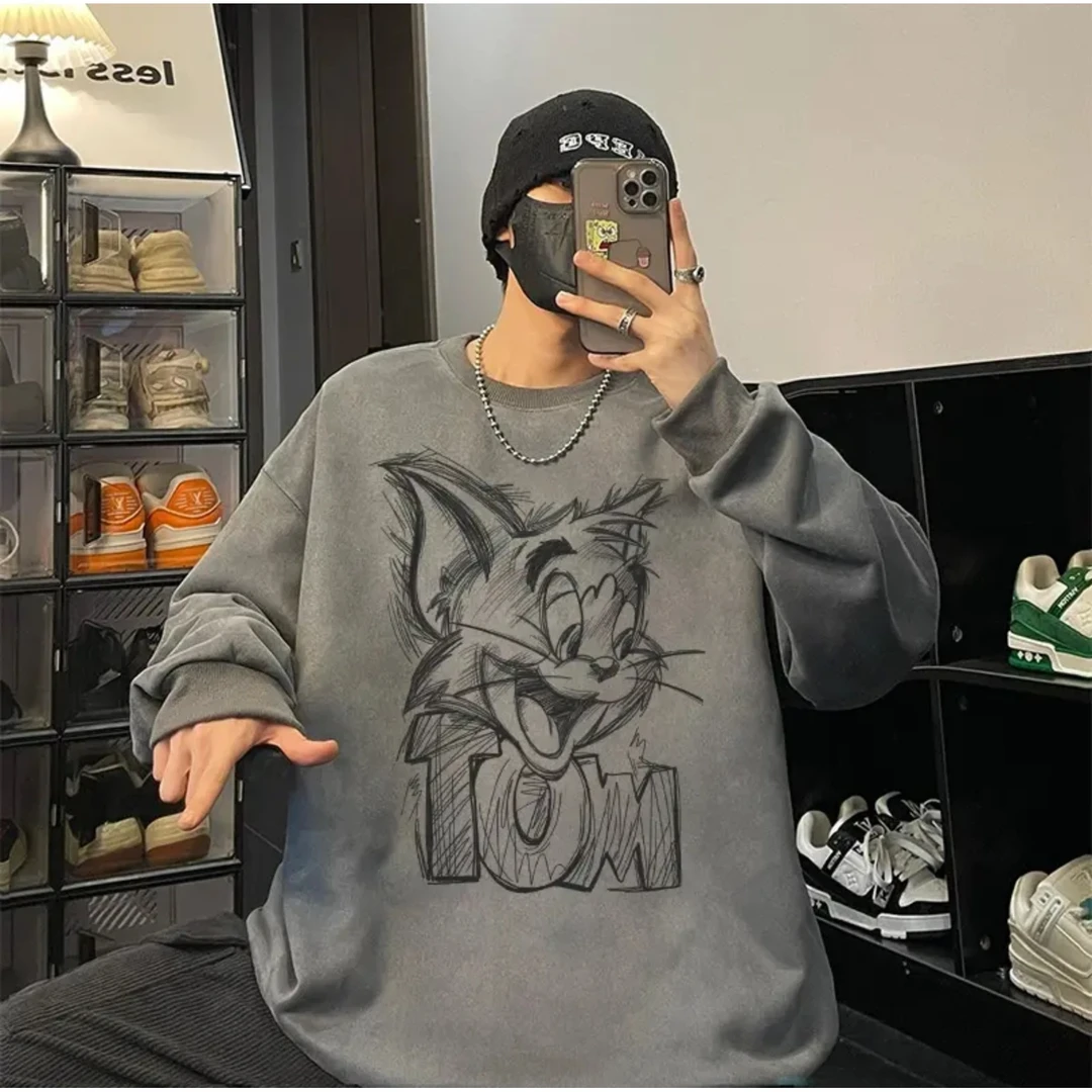 300斤加大码春秋潮牌仿麂皮绒美式卫衣男女秋冬季加绒重磅外套装