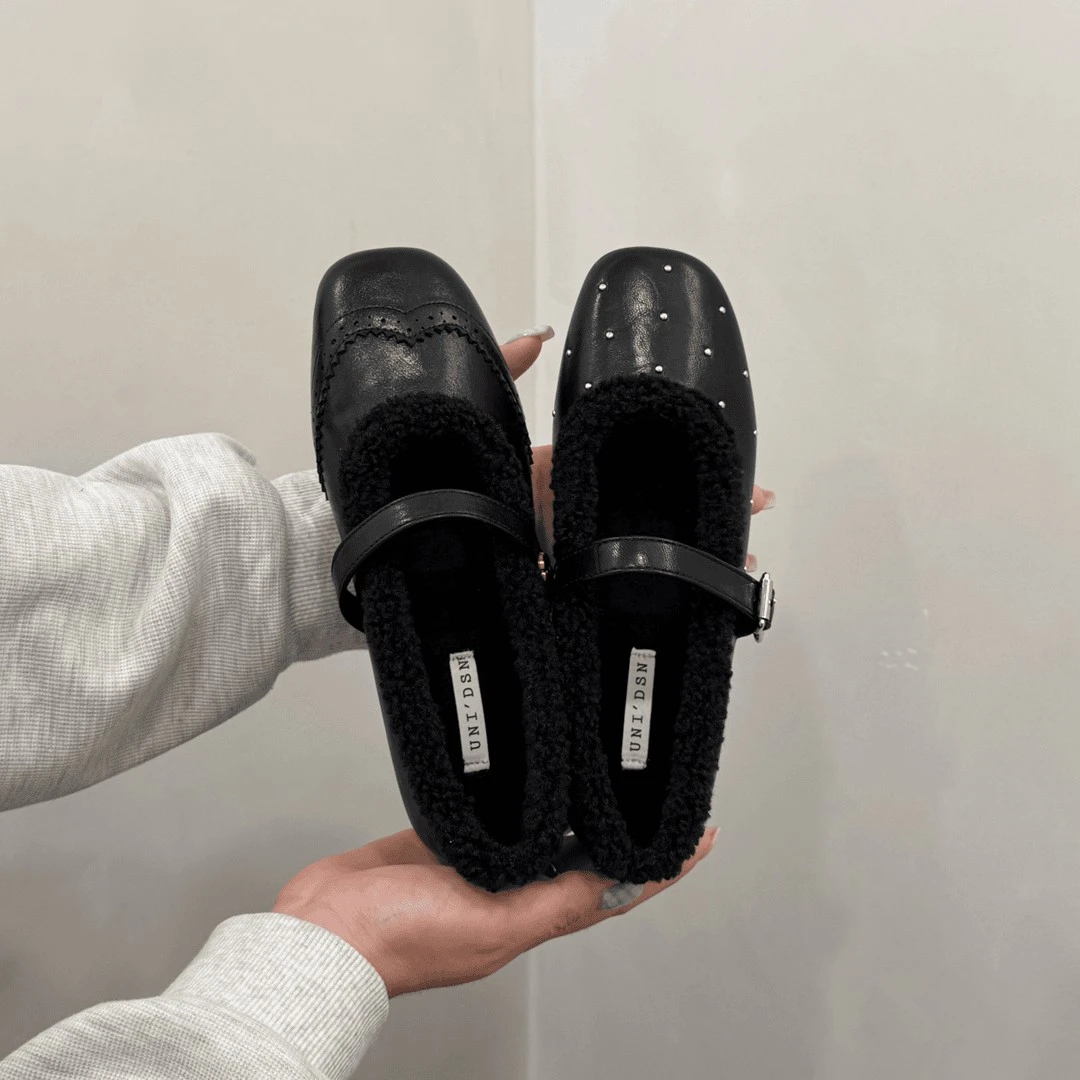 小香风内增高毛毛鞋加绒单鞋女2025秋冬新款防滑玛丽珍鞋芭蕾舞鞋