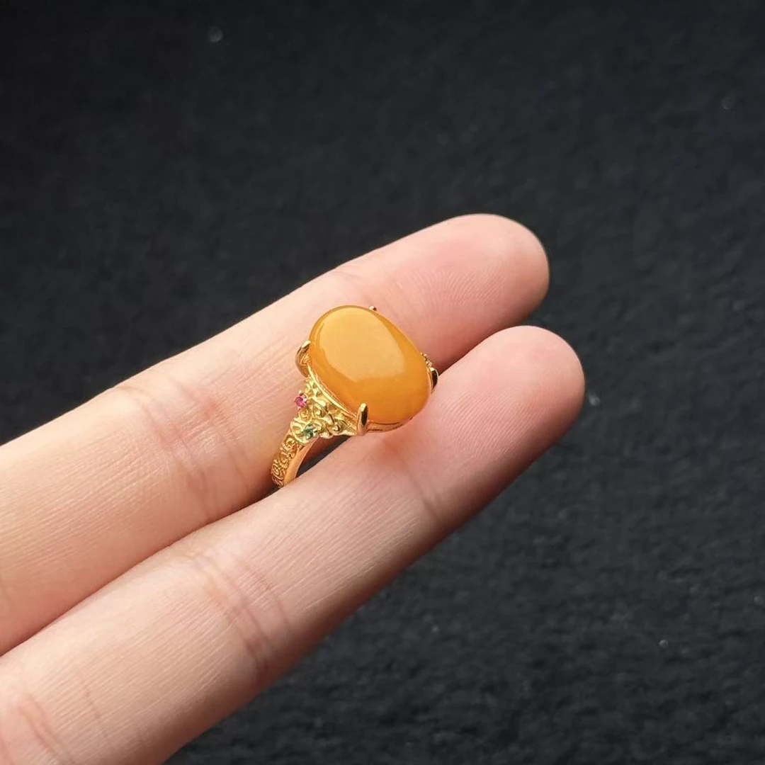 蜜蜡戒指-约14*11*7mm-多样性发货- F利-A1938