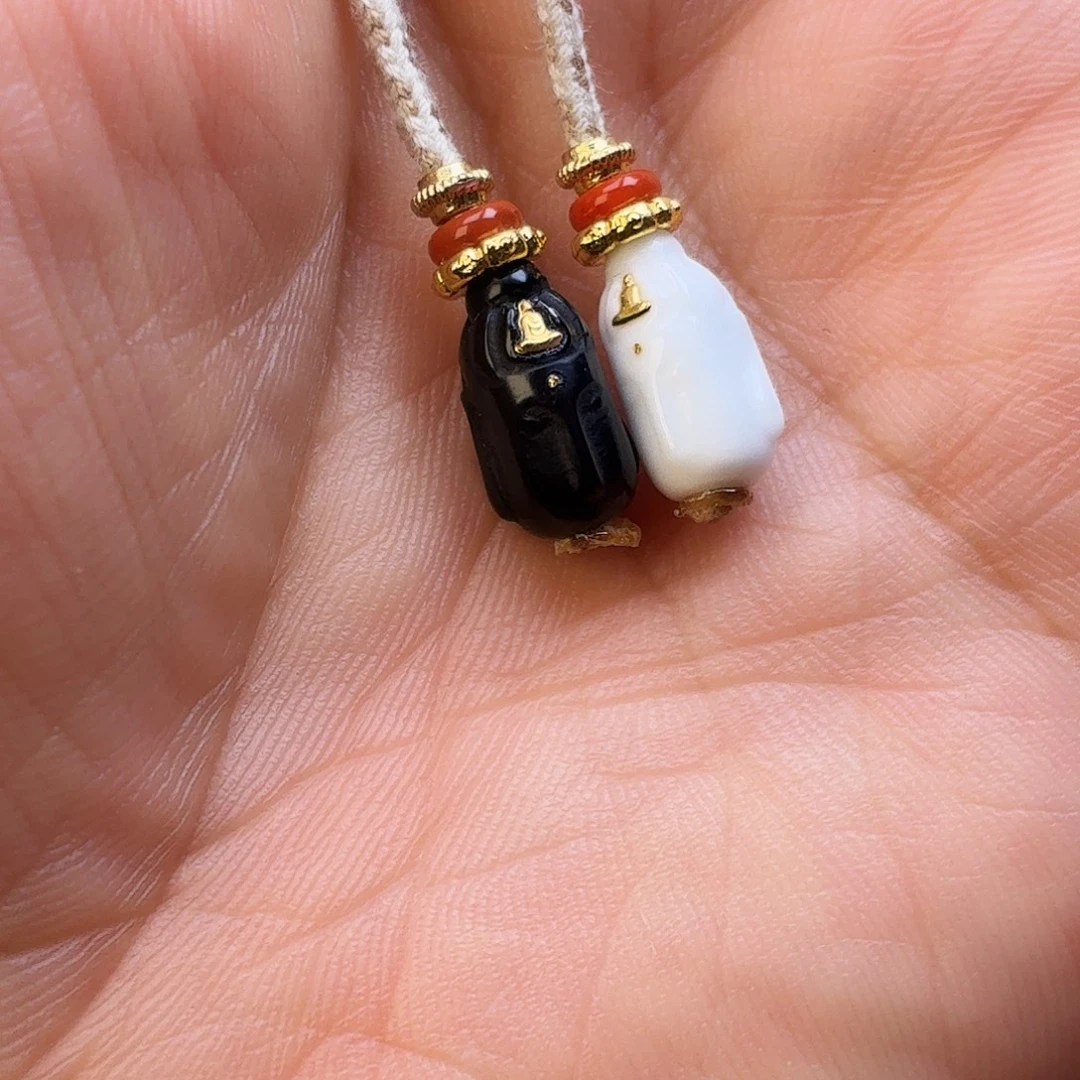 玛瑙/玉髓未镶嵌弟子珠1号黑白弟子珠24的7mm