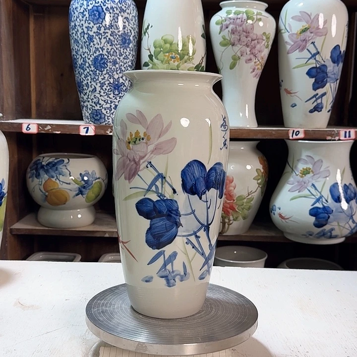 瓶高32青花荷花新款陶瓷陶瓷