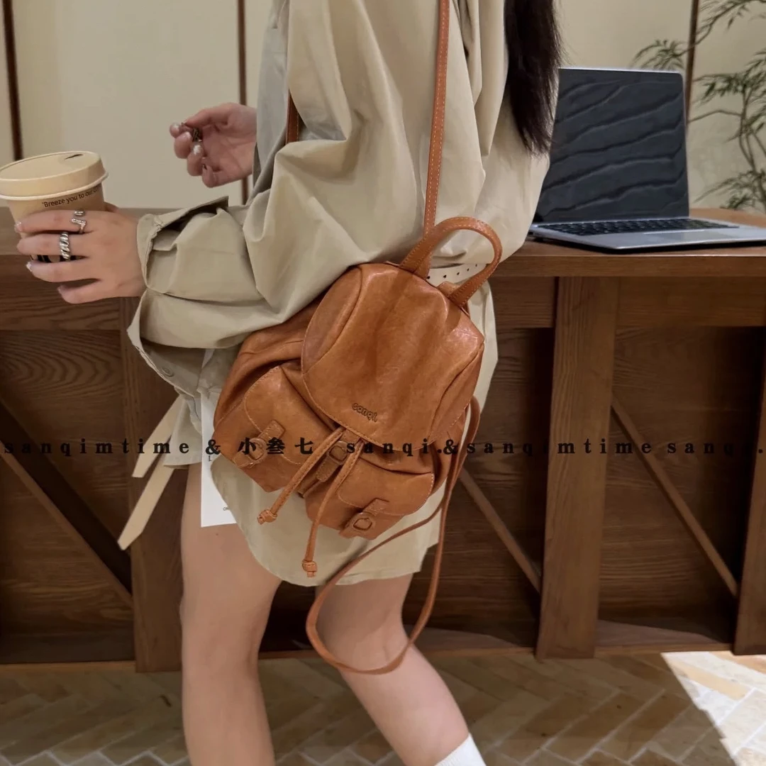 小叁柒韩系双肩包搭扣甜美背包简约风双肩包百搭便携女包2693