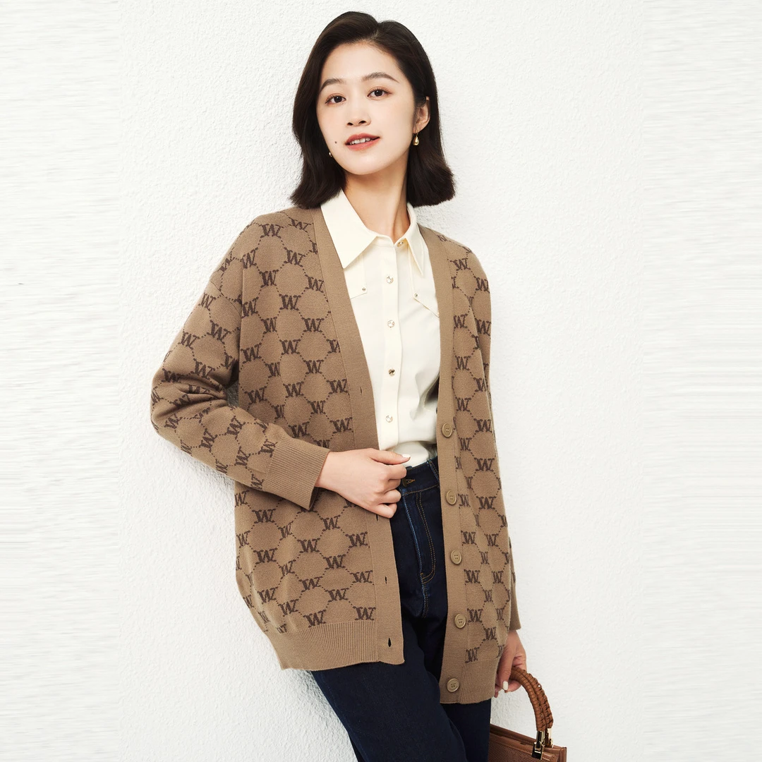 【丽公主专属】美拉德休闲舒适含绵羊毛针织开衫老花外套EI00257C4