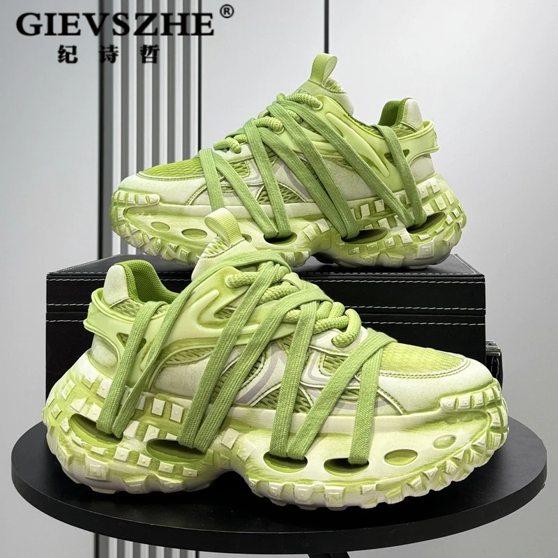 纪诗哲老爹鞋男2025夏季透气超火复古网面运夏季女款增高网面老爹