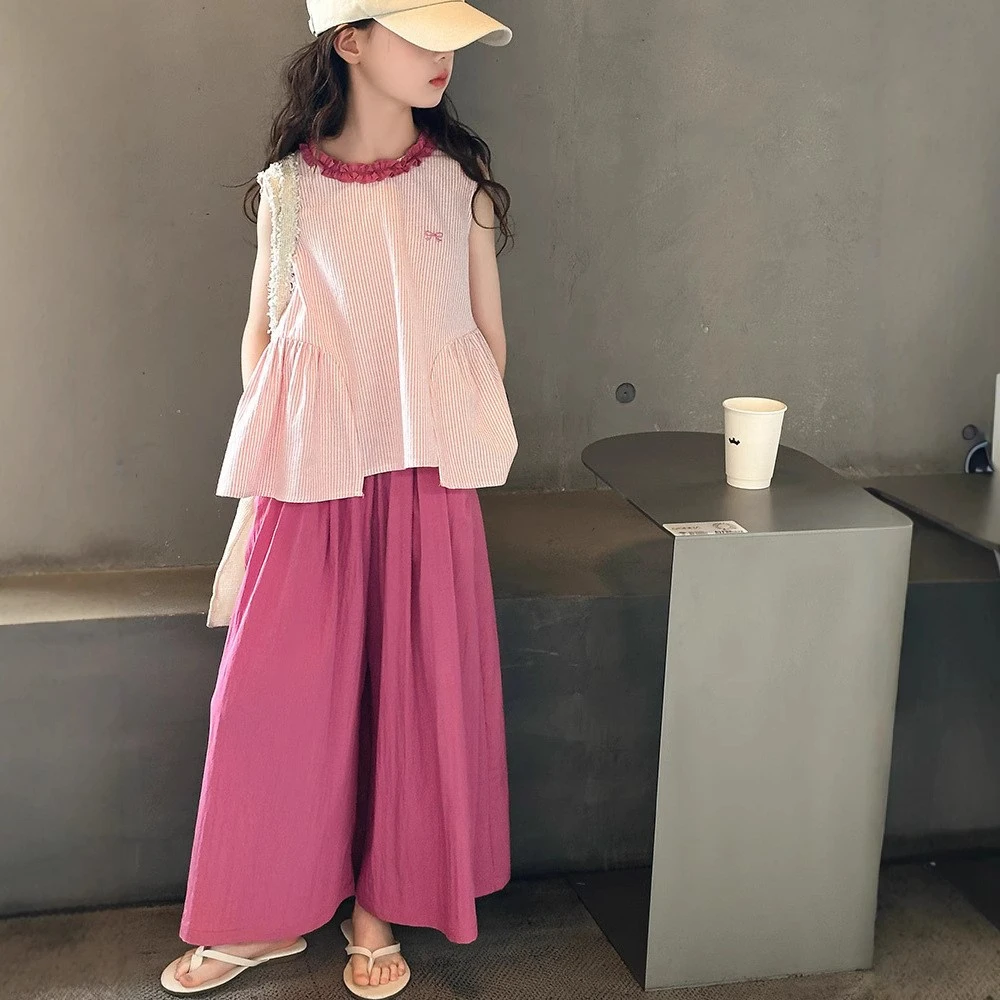 女童夏装套装2025新款儿童洋气无袖背心中大童夏季阔腿裙裤两件套