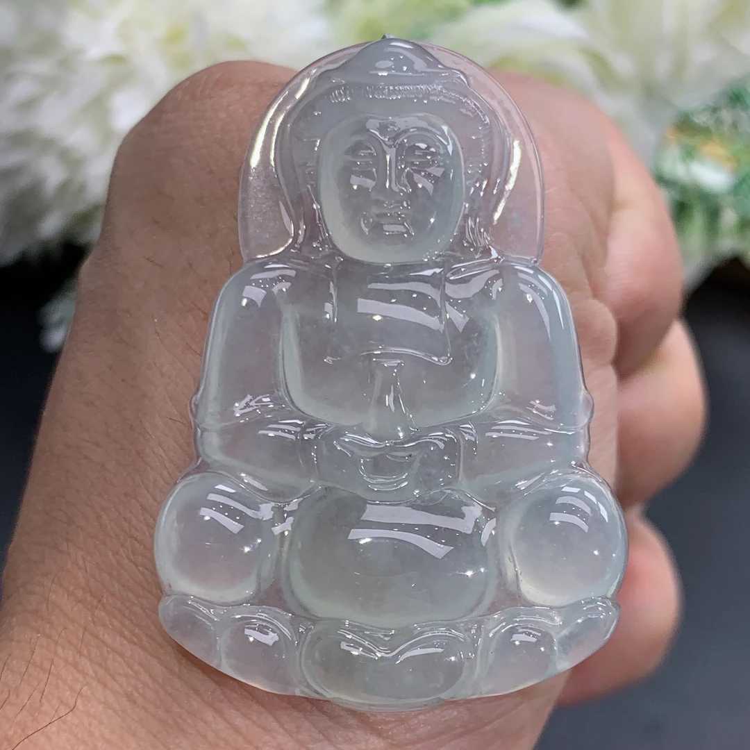 尺寸50.7×34.2×5.5缅甸天然翡翠A货正冰胶晴底观音吊坠