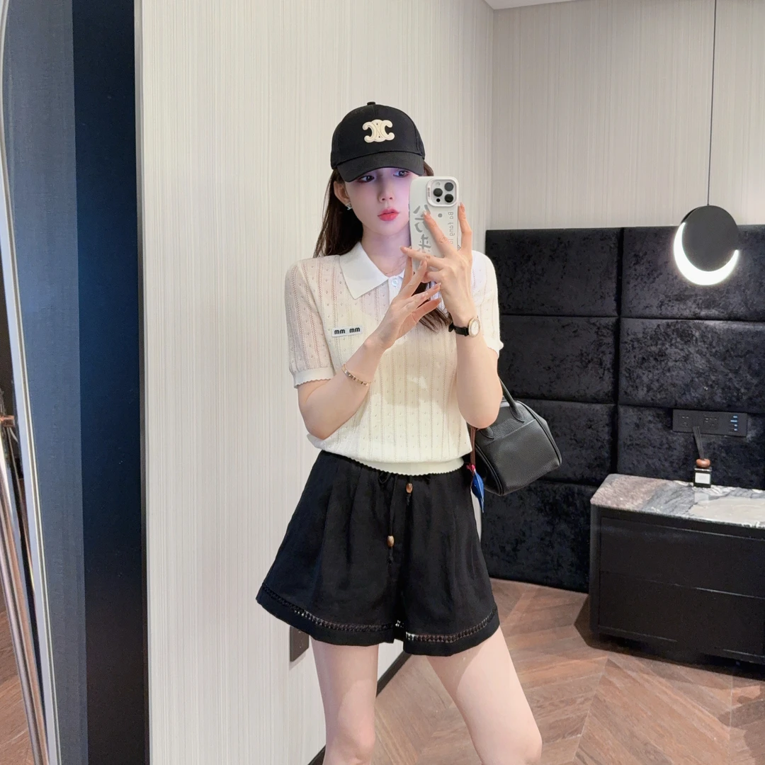 【大静静】MM精致女生~杏色甜美减龄夏季针织短袖