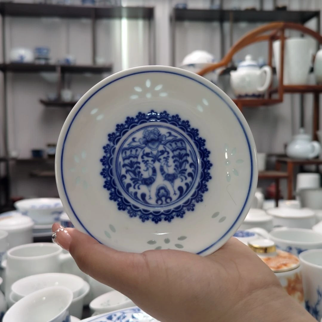 瓷孔雀咖啡杯碟两只装