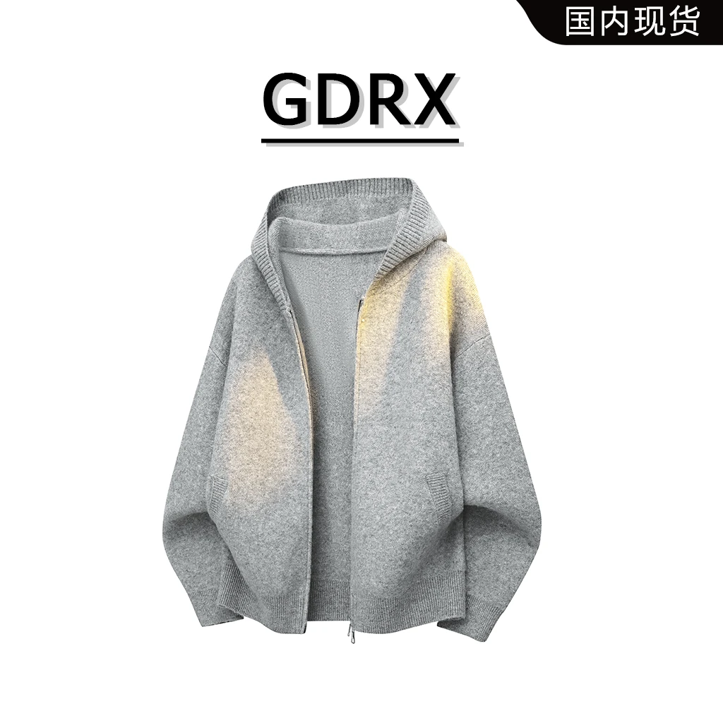 GDRX美式复古开衫毛衣2025秋季新款男士老钱风休闲宽松连帽针织衫