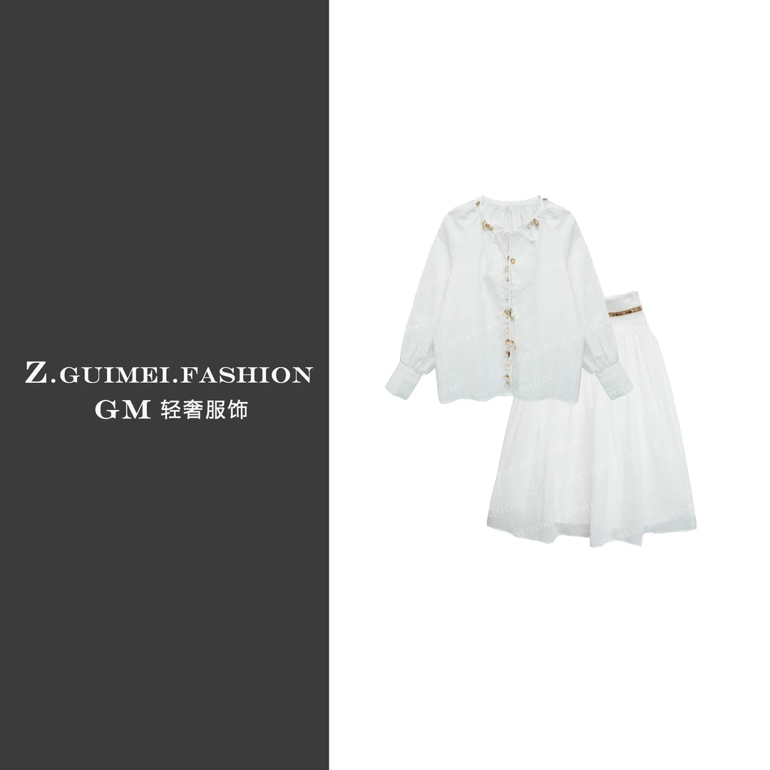 【肆姐高定】设计师款贝壳亚麻半裙套装XY2284