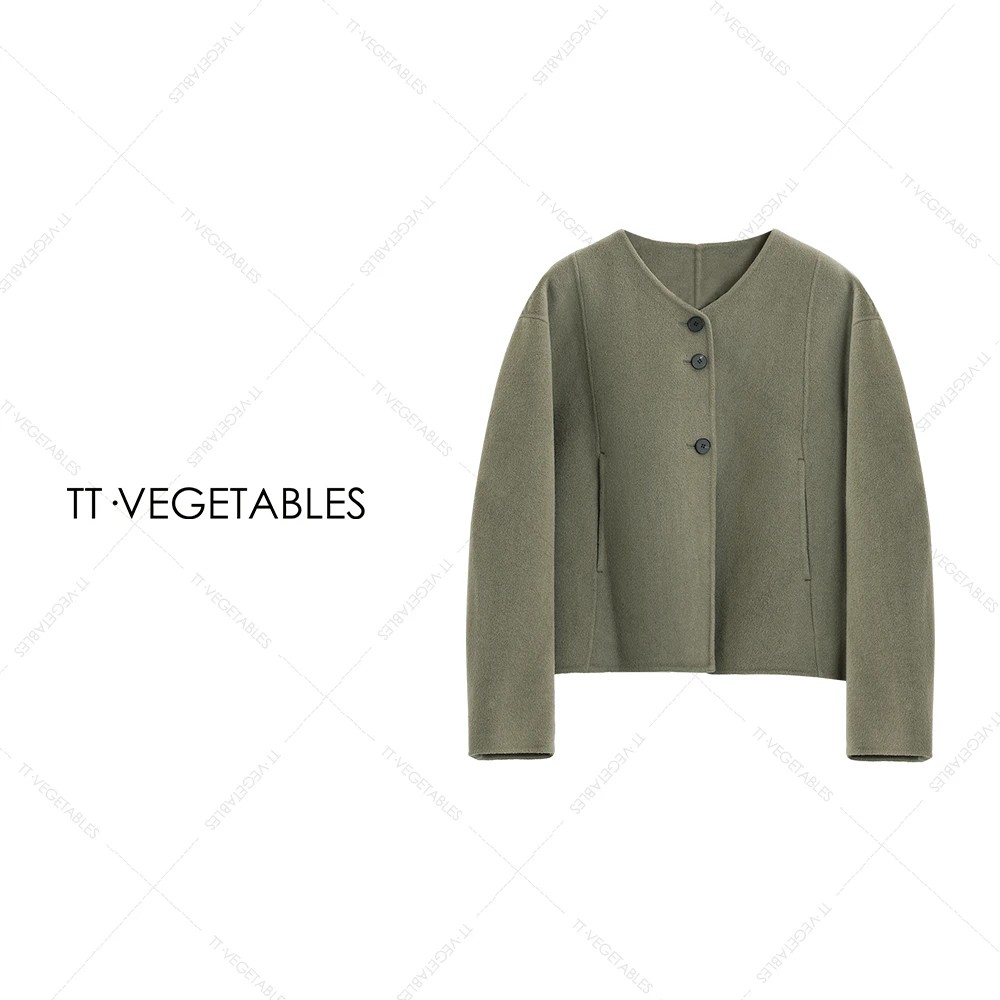 TT・VEGETABLES【序白】栖谷 休闲毛呢外套圆领短款常规上衣521067