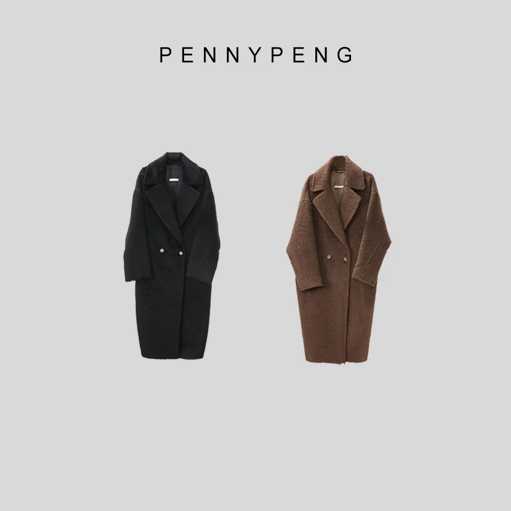 PENNYPENG旧金山早春毛呢两色气质设计时尚百搭羊驼毛羊毛大衣