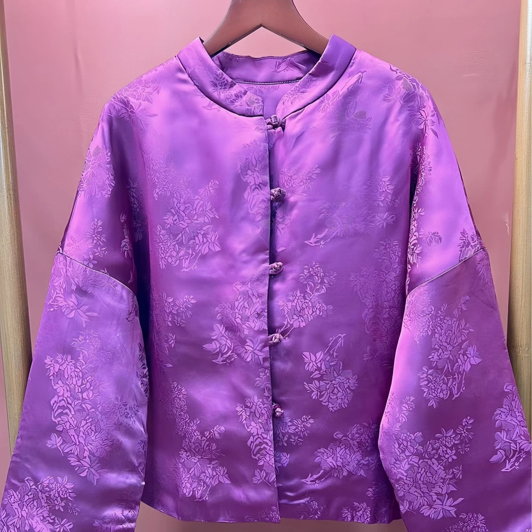 【幽云】新中式秋冬新款高定私服提花艳色系加棉外套女